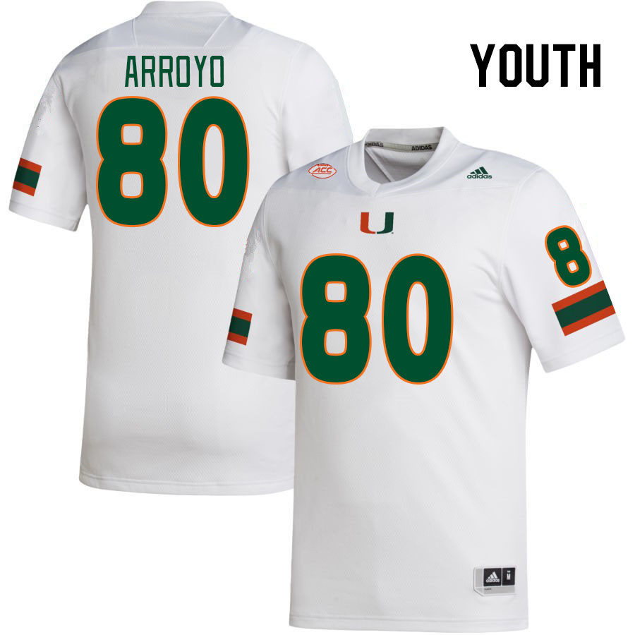 Youth #80 Elijah Arroyo Miami Hurricanes College Football Jerseys Stitched-White - Click Image to Close